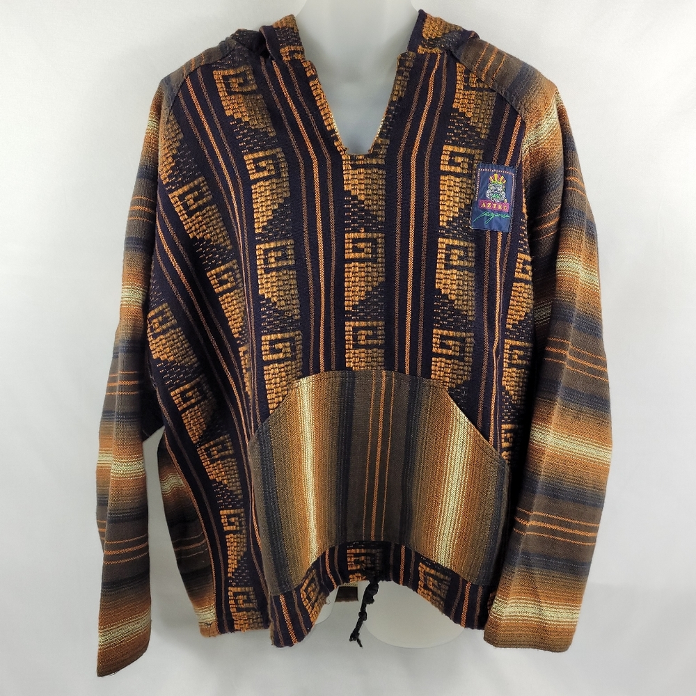Mexican Poncho Hoodie Hooded Pullover Sweater Shirt Aztec Legend Mens XL